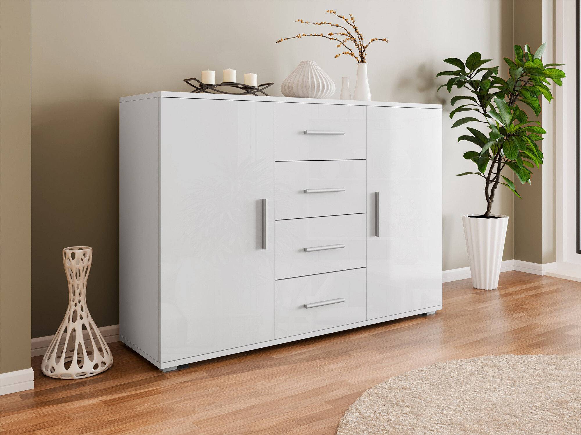 Chest of drawers Charlotte 118 (White + Glossy white)