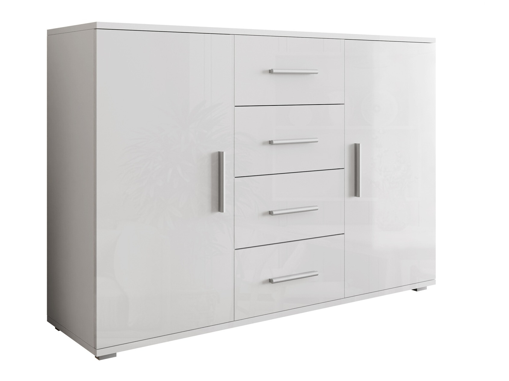 Chest of drawers Charlotte 118 (White + Glossy white)