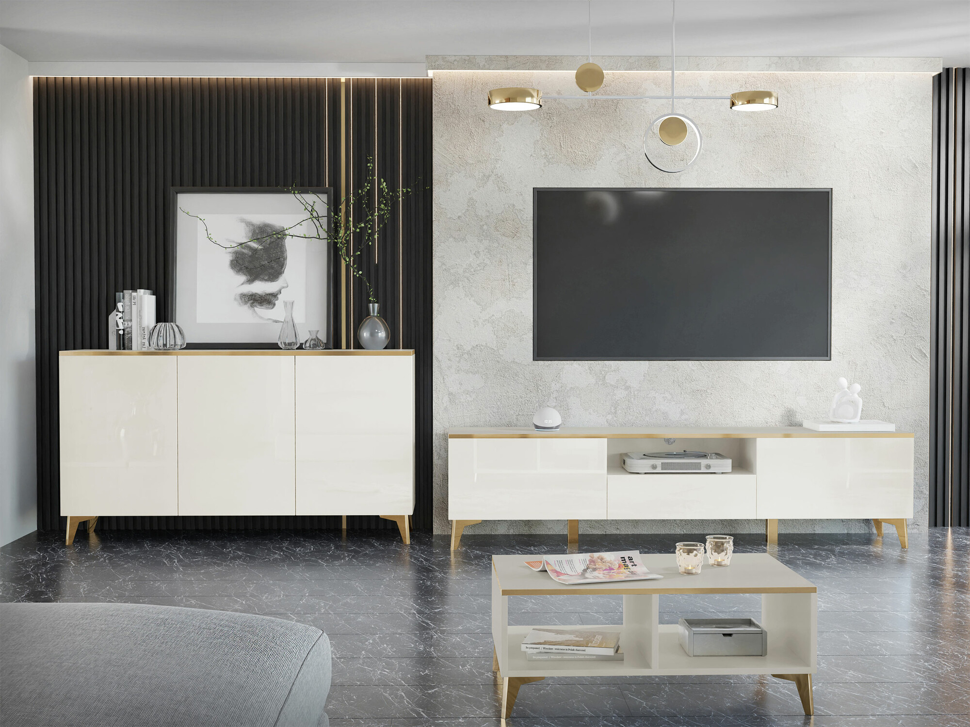TV stand Comfivo 490 (Beige + Glossy beige)
