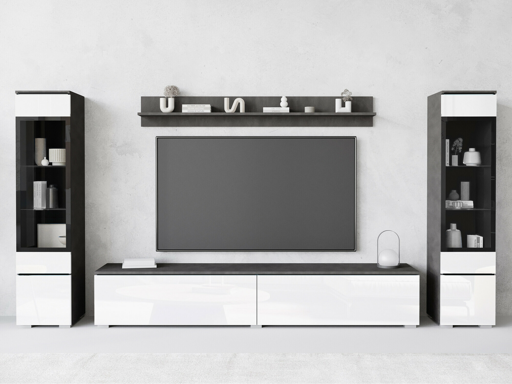 Living room set Mirfivo 101 (Matera grey + Glossy white)