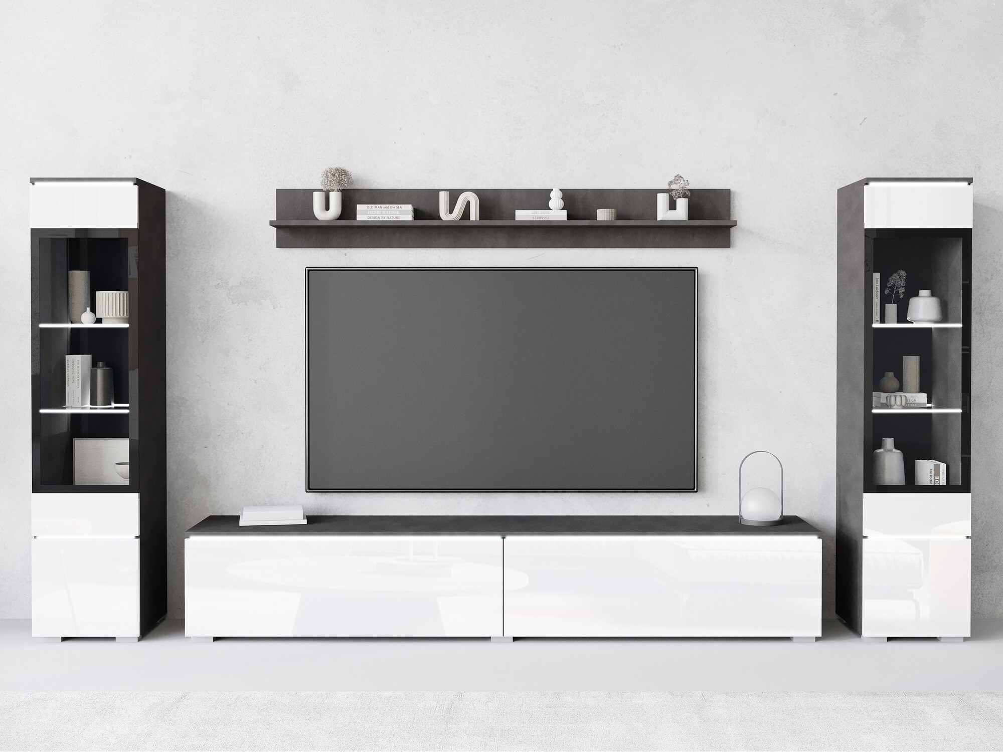 Living room set Mirfivo 101 (Matera grey + Glossy white)