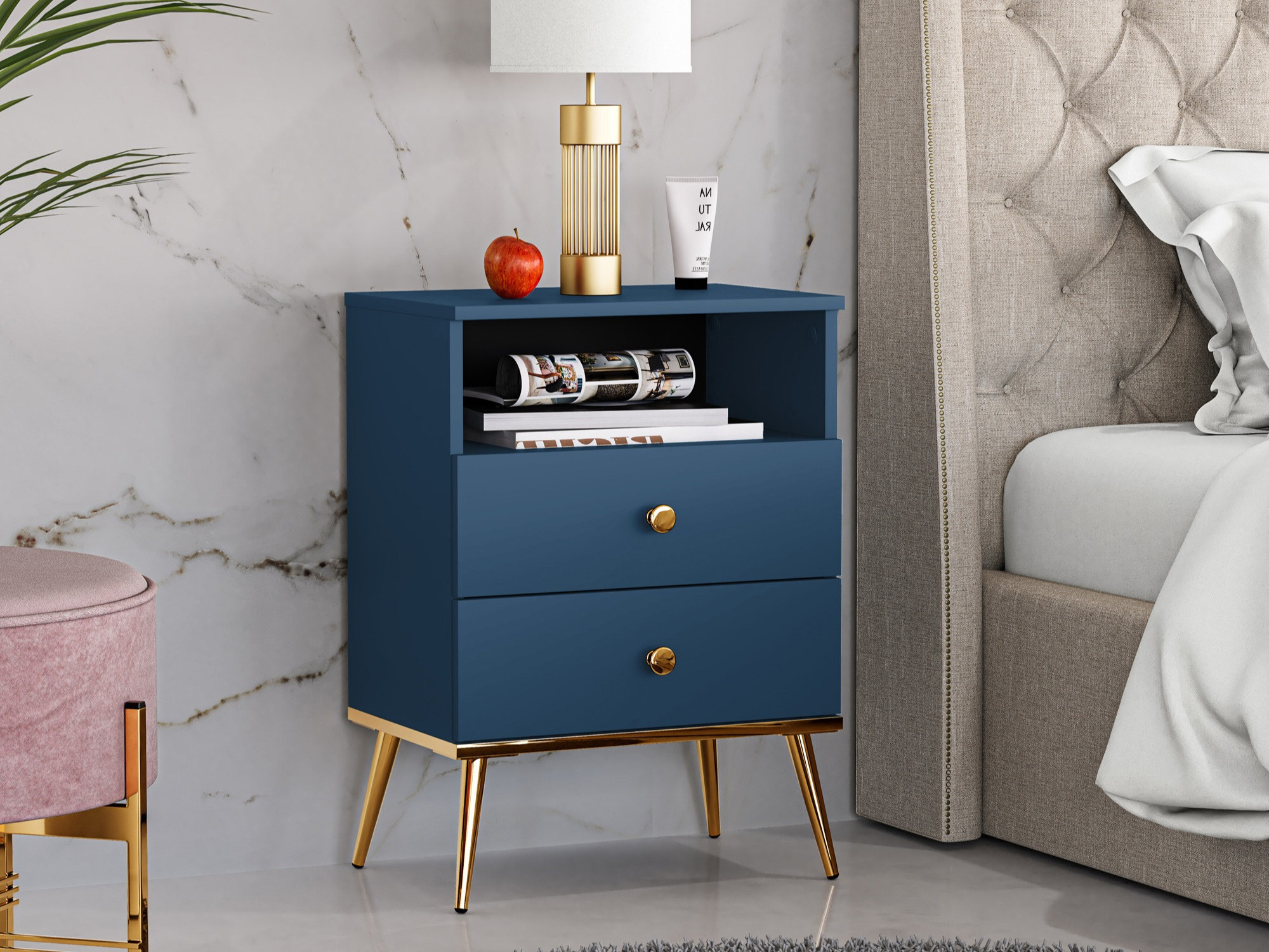 Bedside table Flonovu 111 (Dark blue + Golden)
