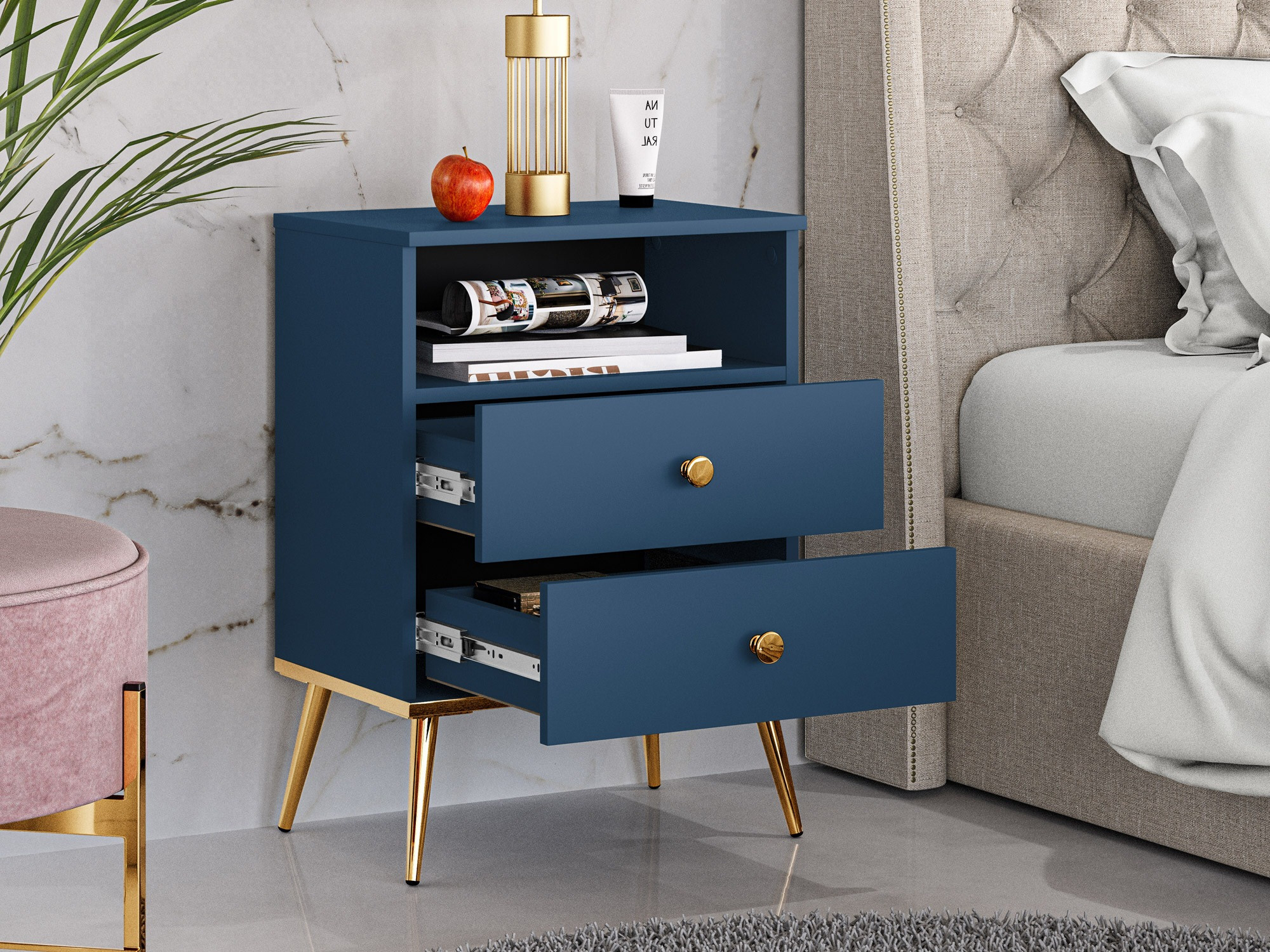 Bedside table Flonovu 111 (Dark blue + Golden)