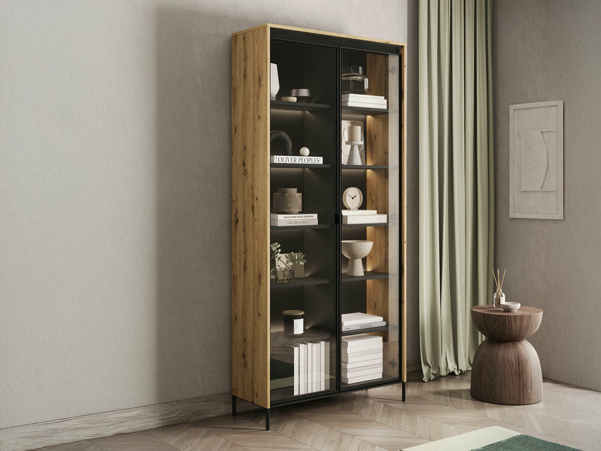 Bookcase Fernolu 106 (Artisan oak + Black)