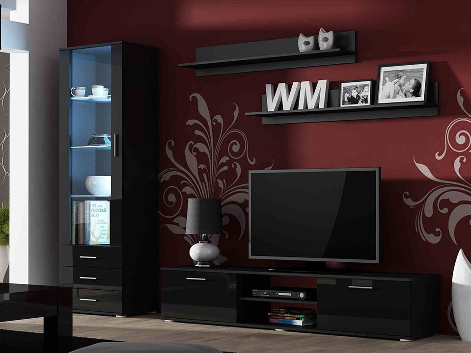Living room set Tornola 107 (Black + Glossy black)