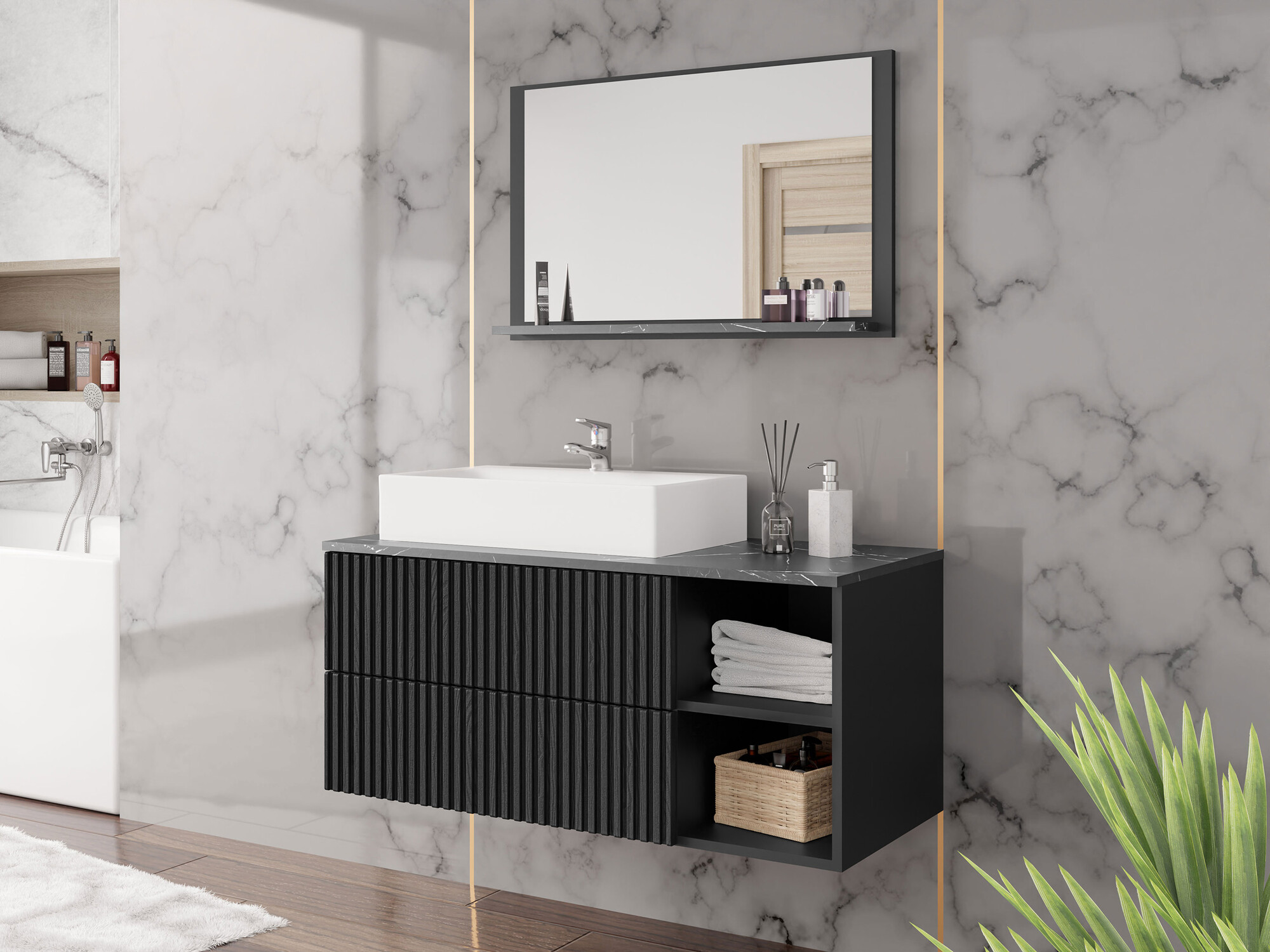 Bathroom set Nauta (Black + Black marble)