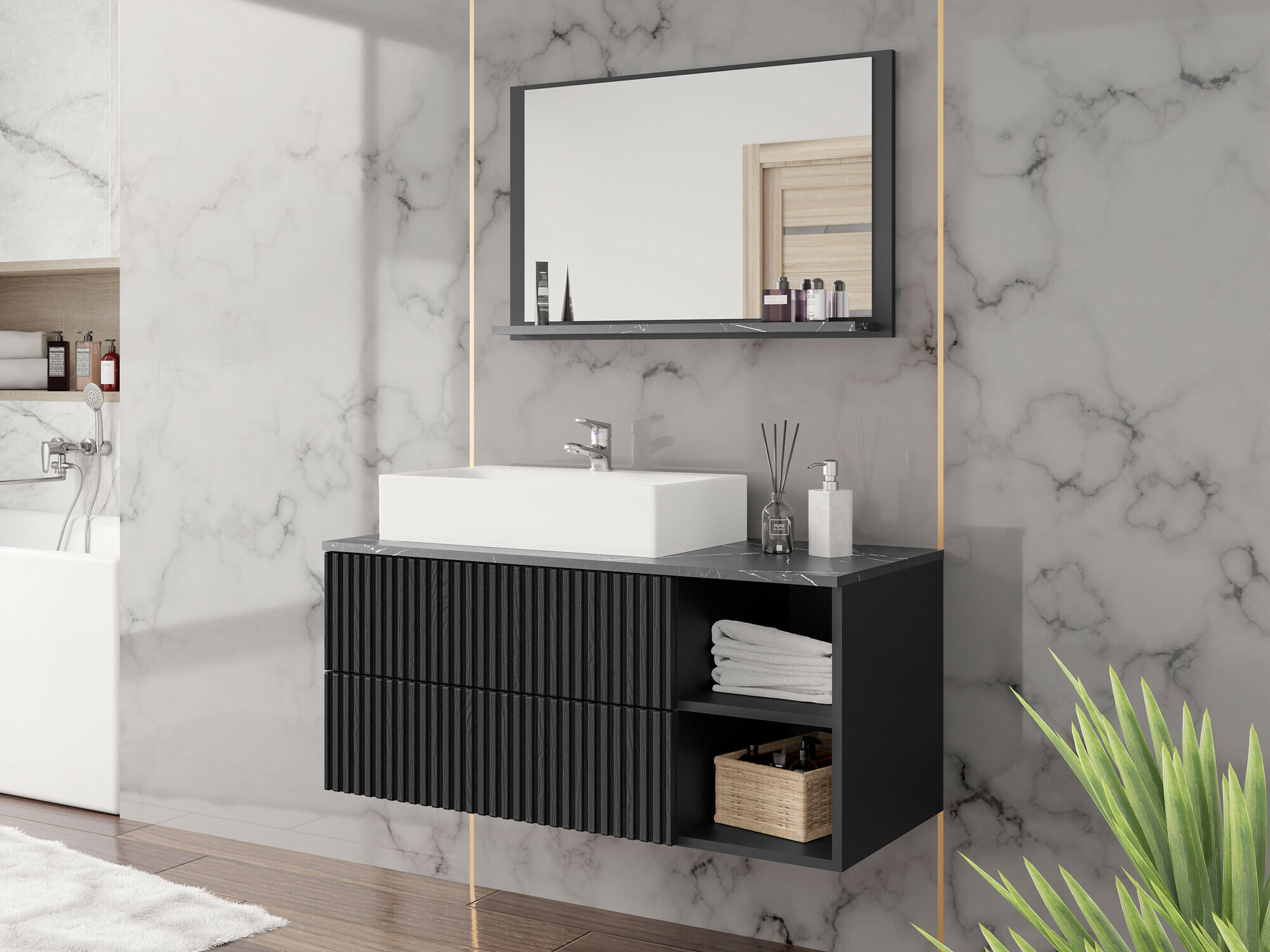 Bathroom set Nauta (Black + Black marble)