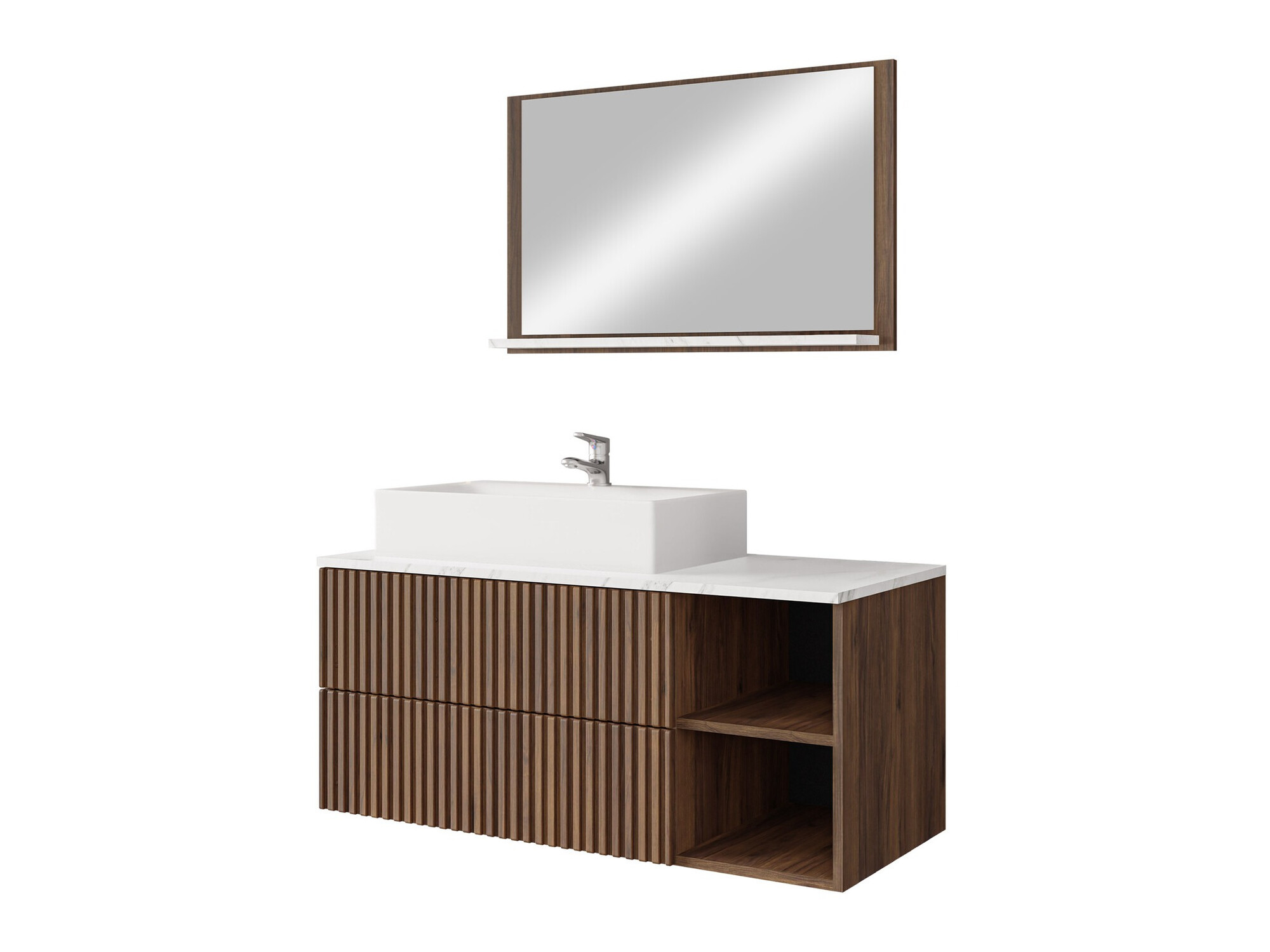 Bathroom set Nauta (Walnut + White marble)