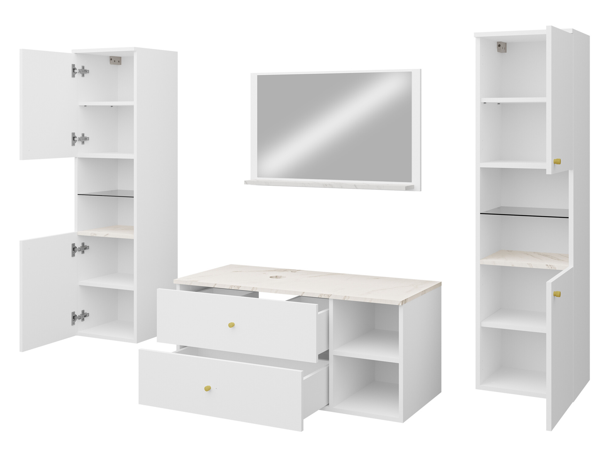 Bathroom set Ophruvi 102 (Walnut + White marble)