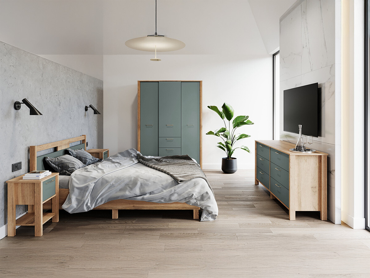 Bed Venmelu 106 (Wotan Oak + Green)