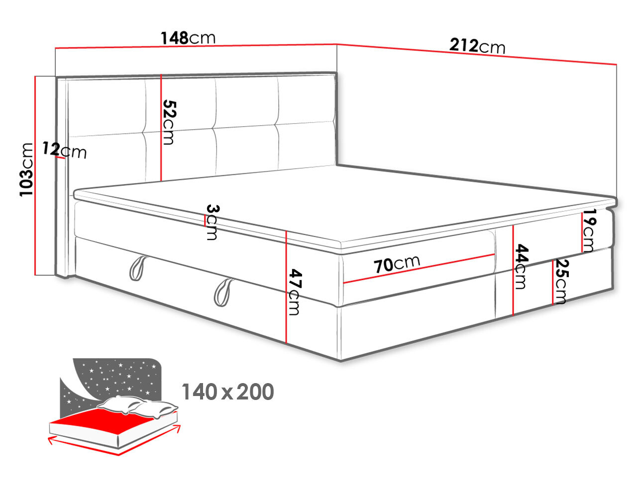 Continental bed ComfiDream Miraena (Golden oak + Soro 28)