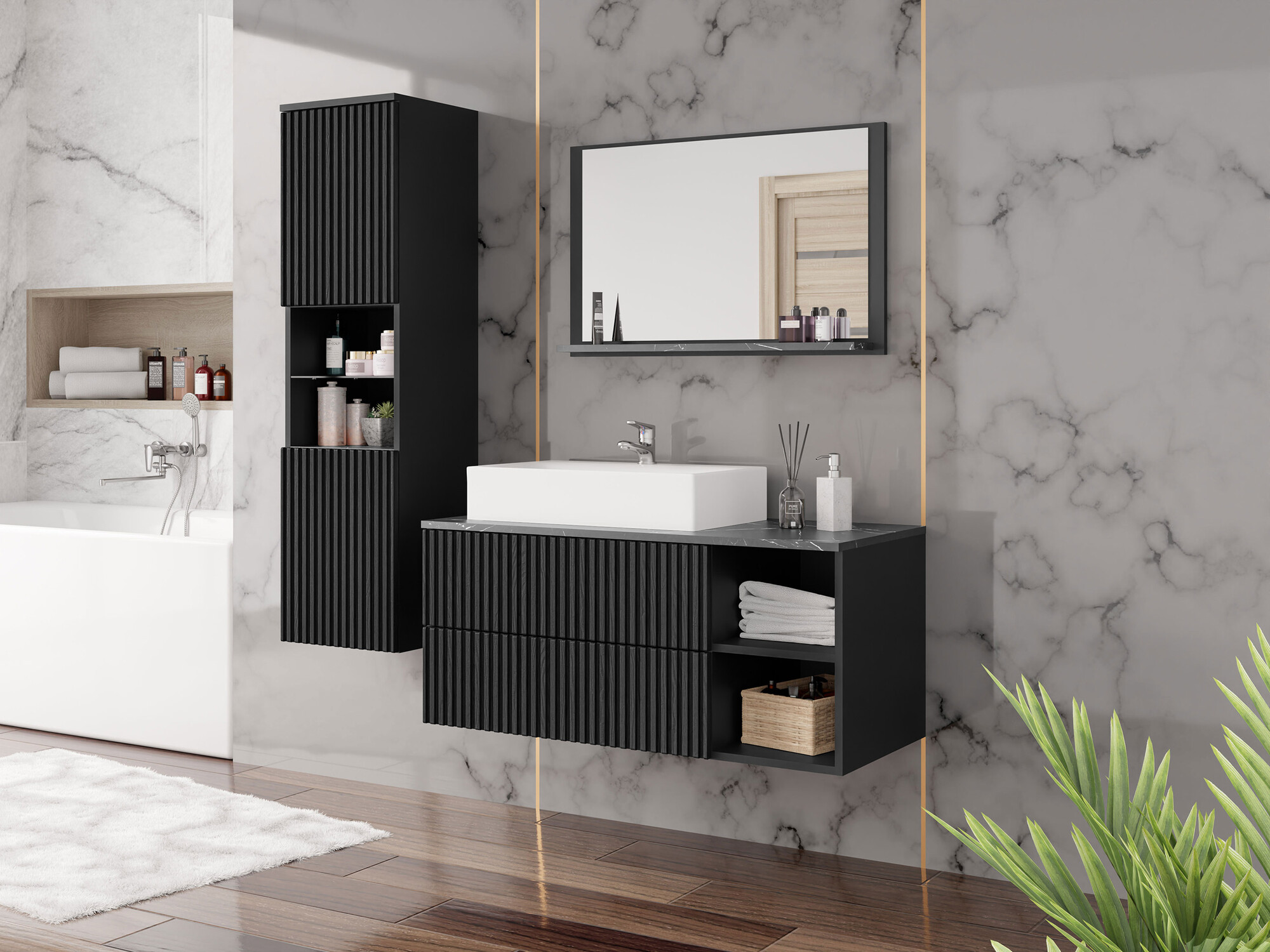 Bathroom set Nauta I (Black + Black marble)