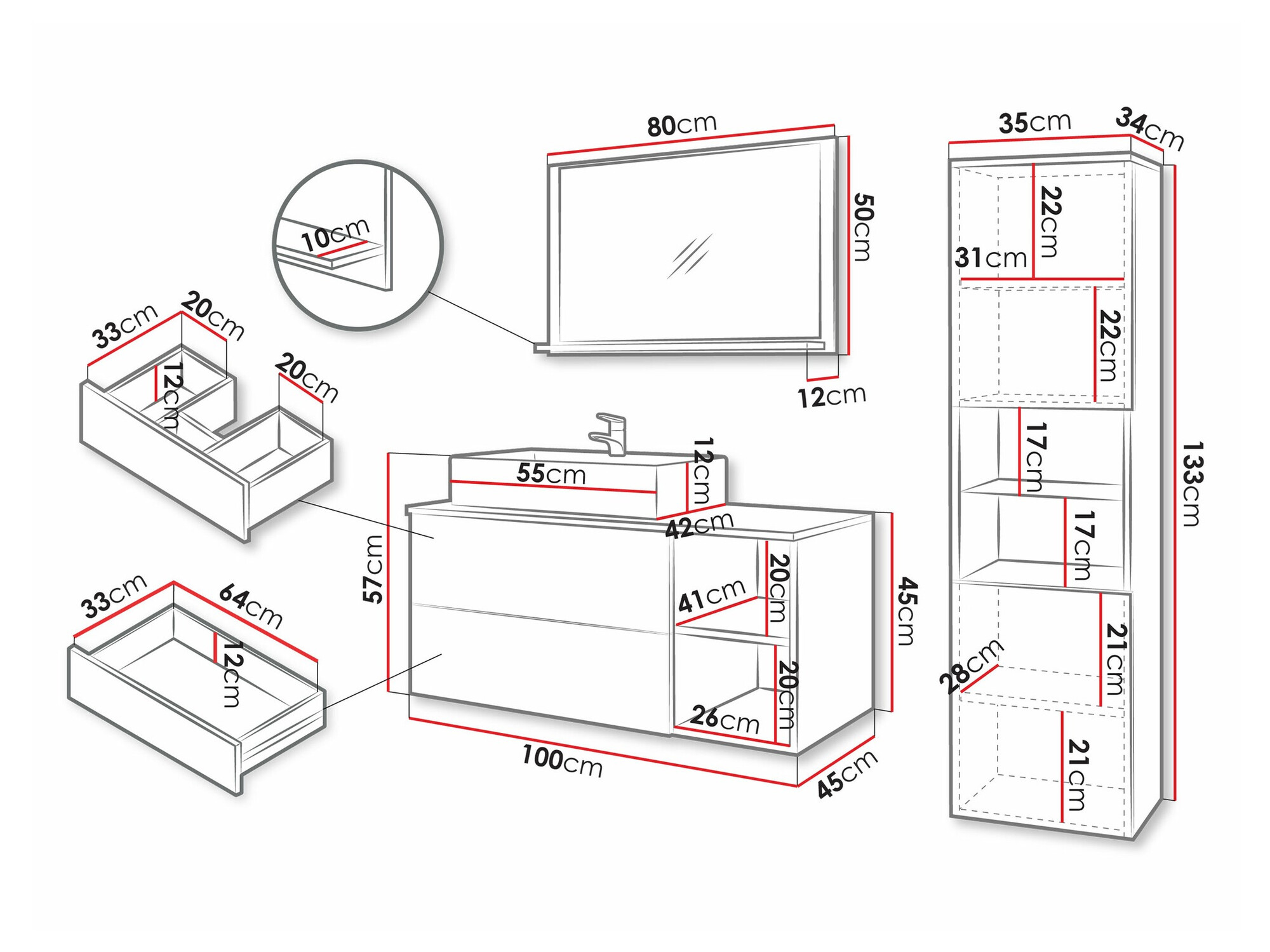 Bathroom set Nauta I (Walnut + White marble)