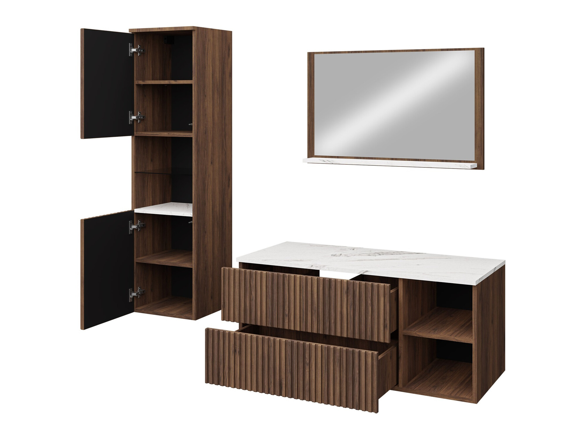 Bathroom set Nauta I (Walnut + White marble)