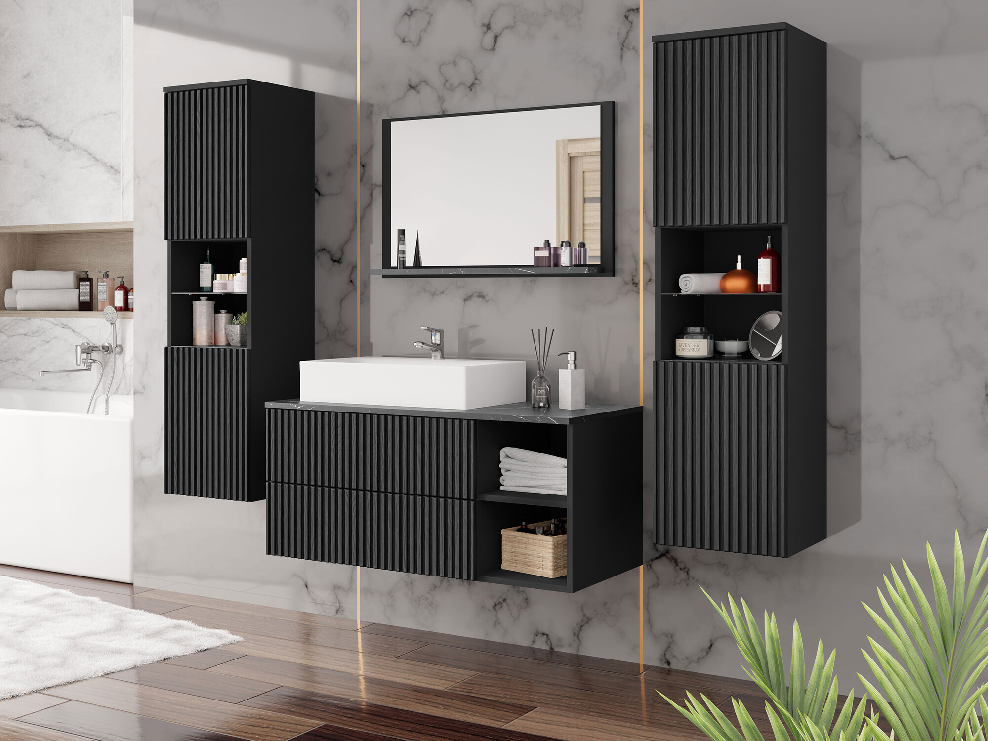 Bathroom set Nauta II (Black + Black marble)