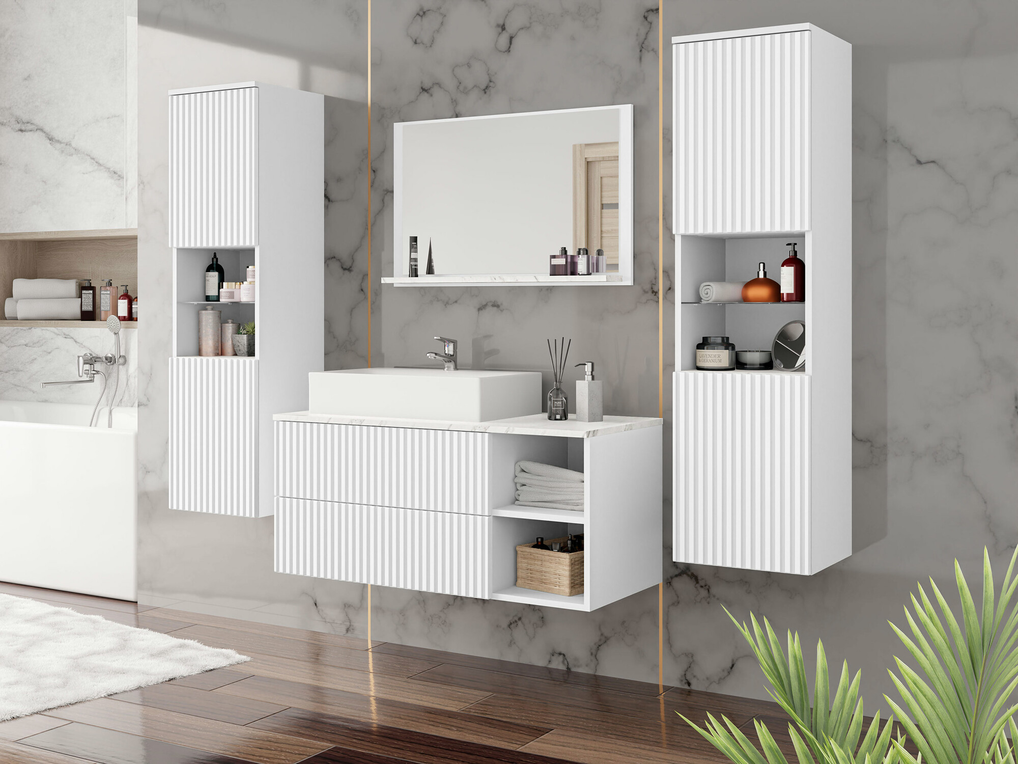 Bathroom set Nauta II (White + White marble)