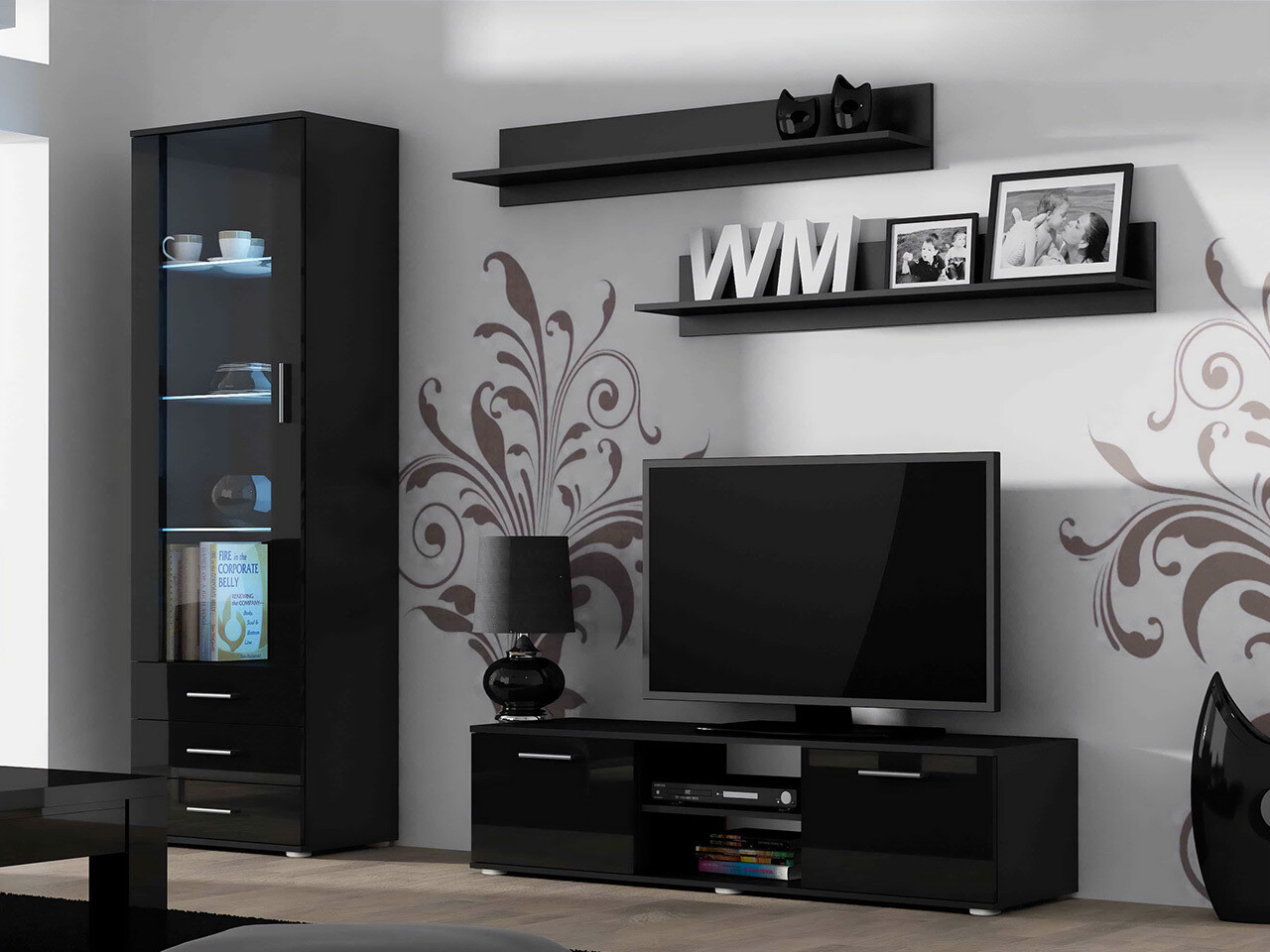 Living room set Tornola 110 (Black + Glossy black)