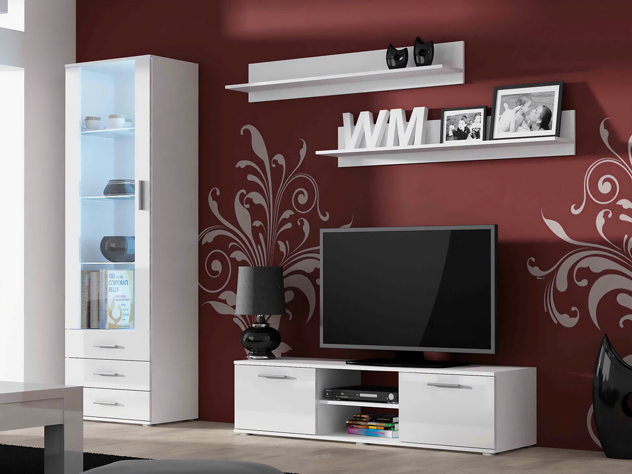 Living room set Tornola 110 (White + Glossy white)