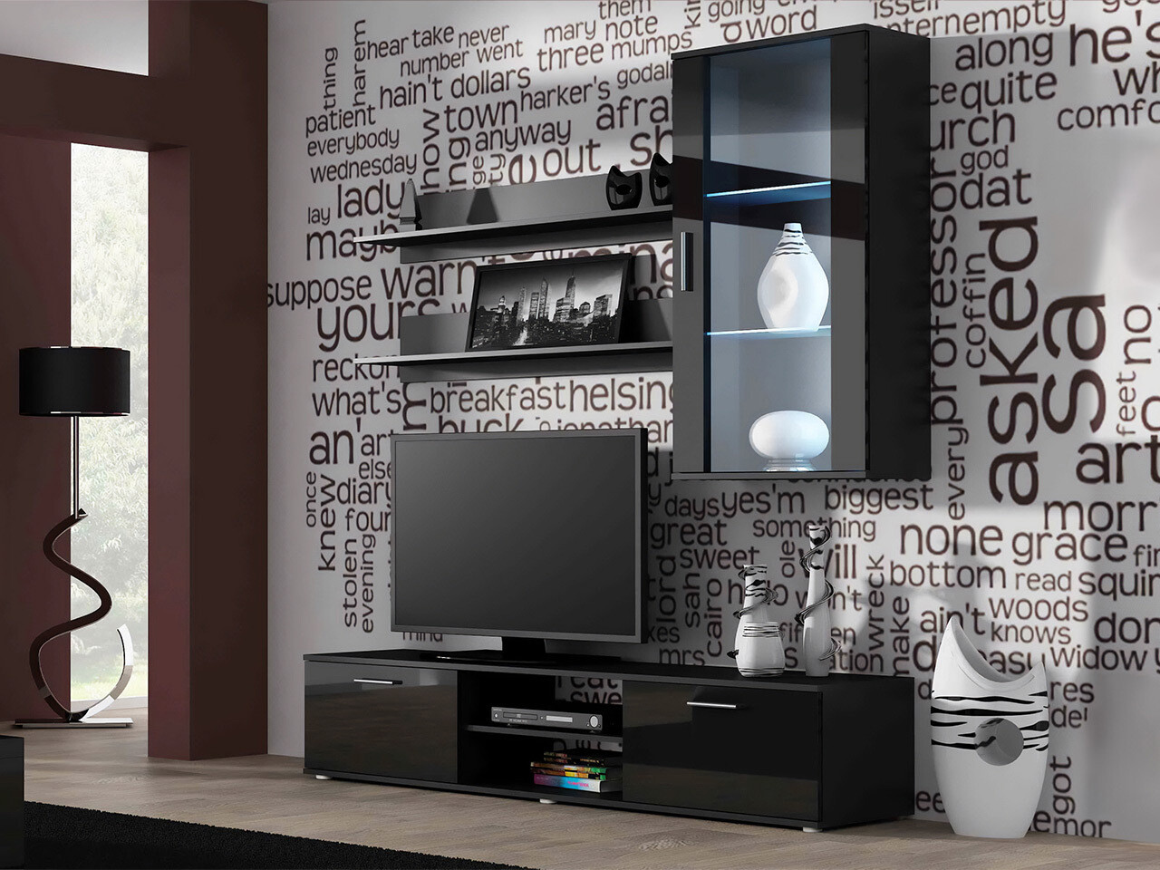 Living room set Tornola 113 (Black + Glossy black)