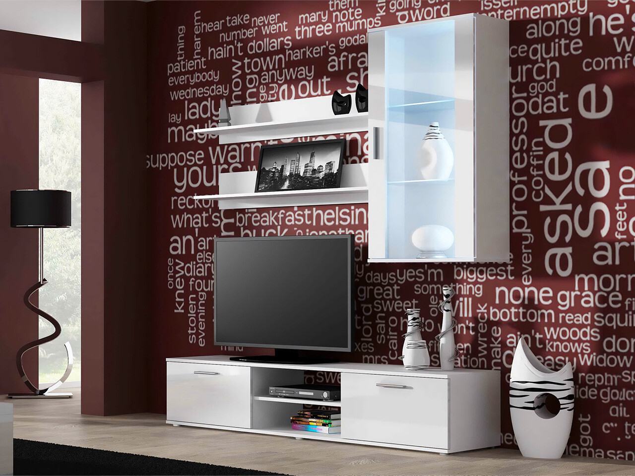 Living room set Tornola 113 (White + Glossy white)