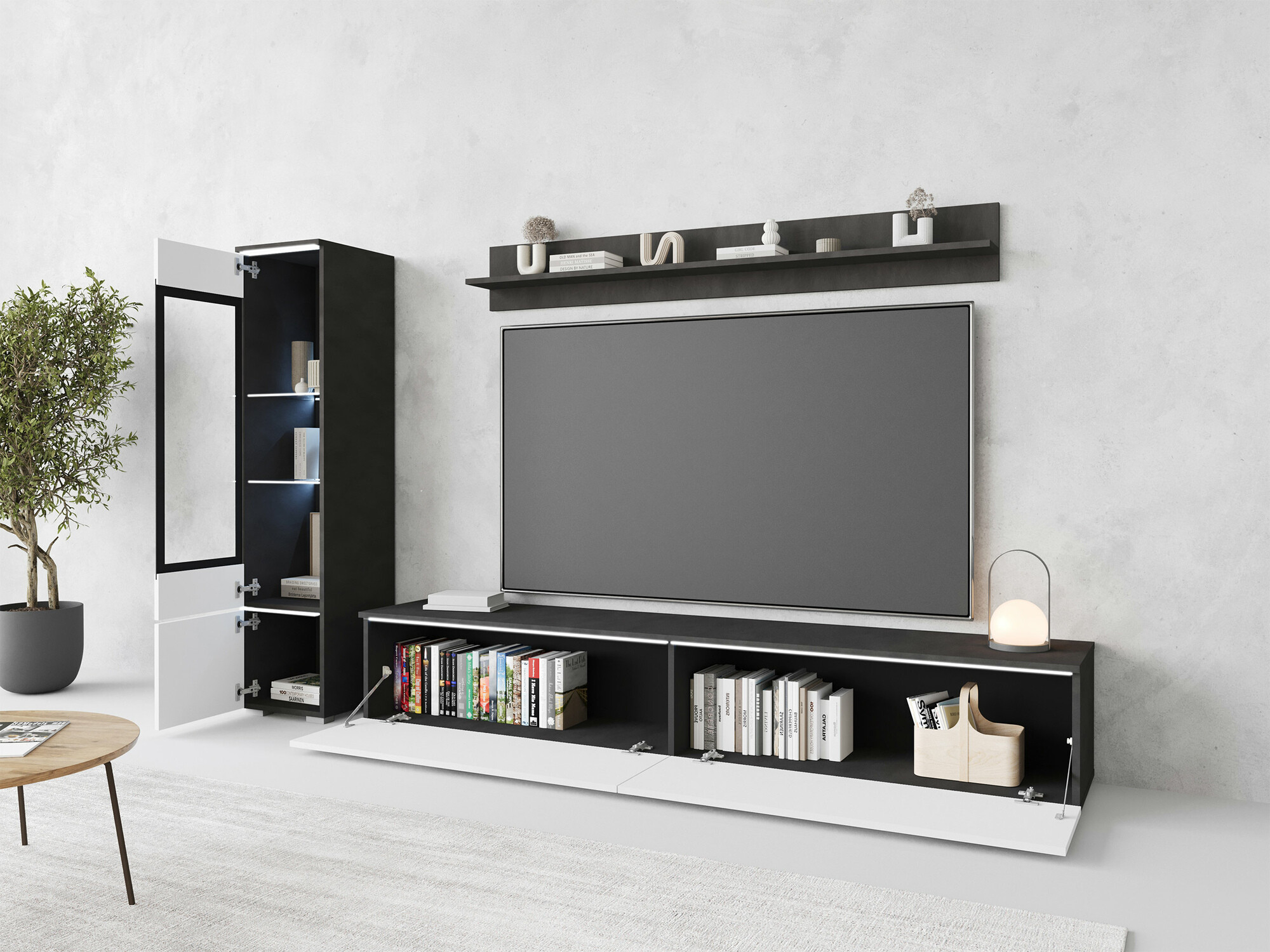 Living room set Mirfivo 100 (Matera grey + Glossy white)