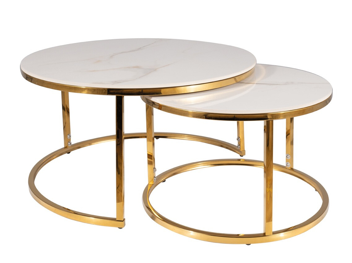 Coffee table set Detroit 676 (Golden + White marble)