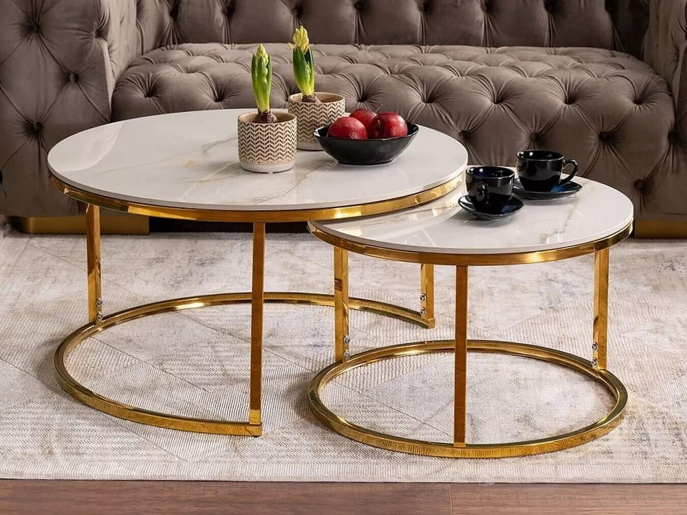 Nest of coffee tables Detroit 676 (Golden + White marble)