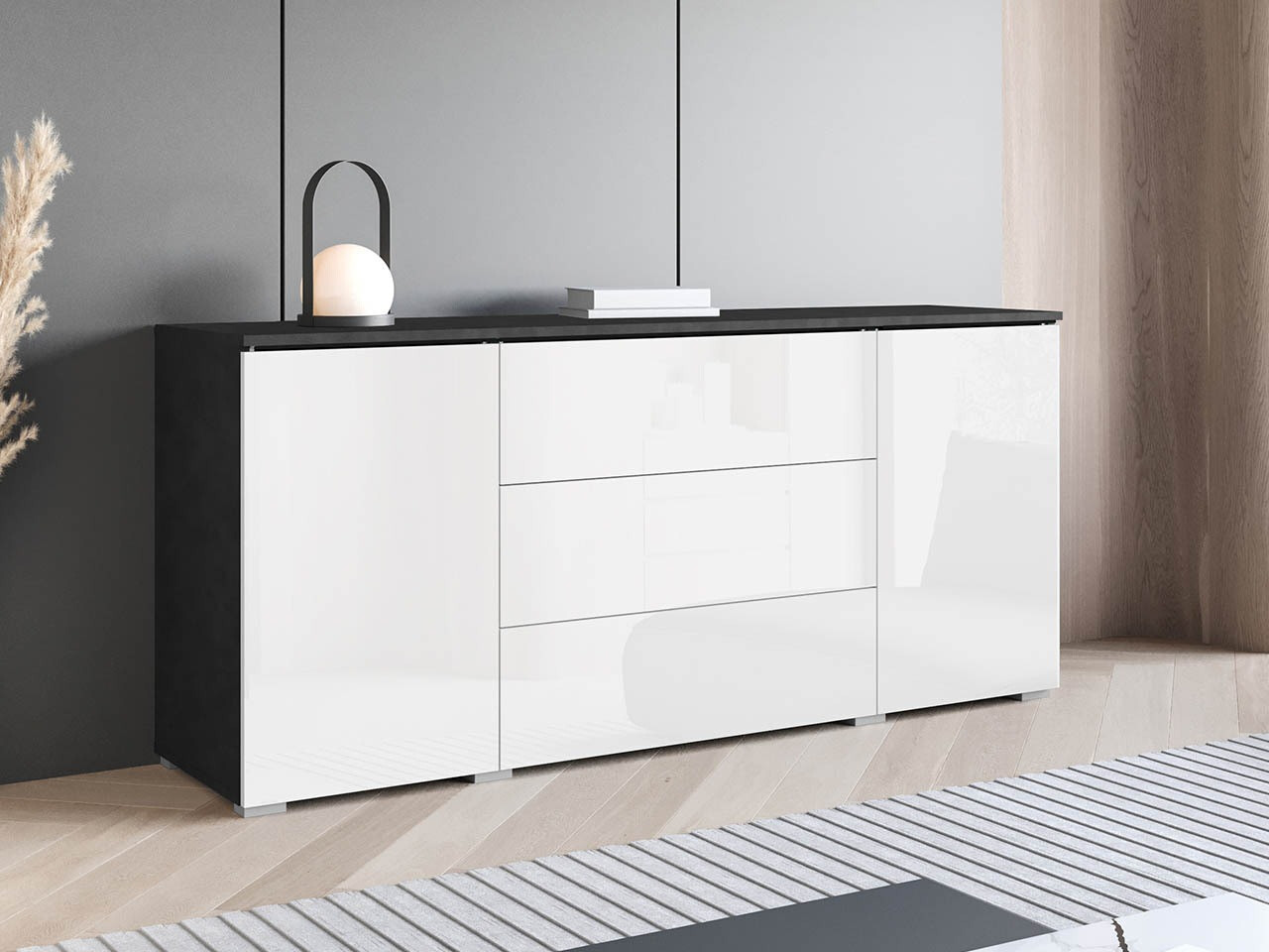 Chest of drawers Mirfivo 102 (Matera grey + Glossy white)