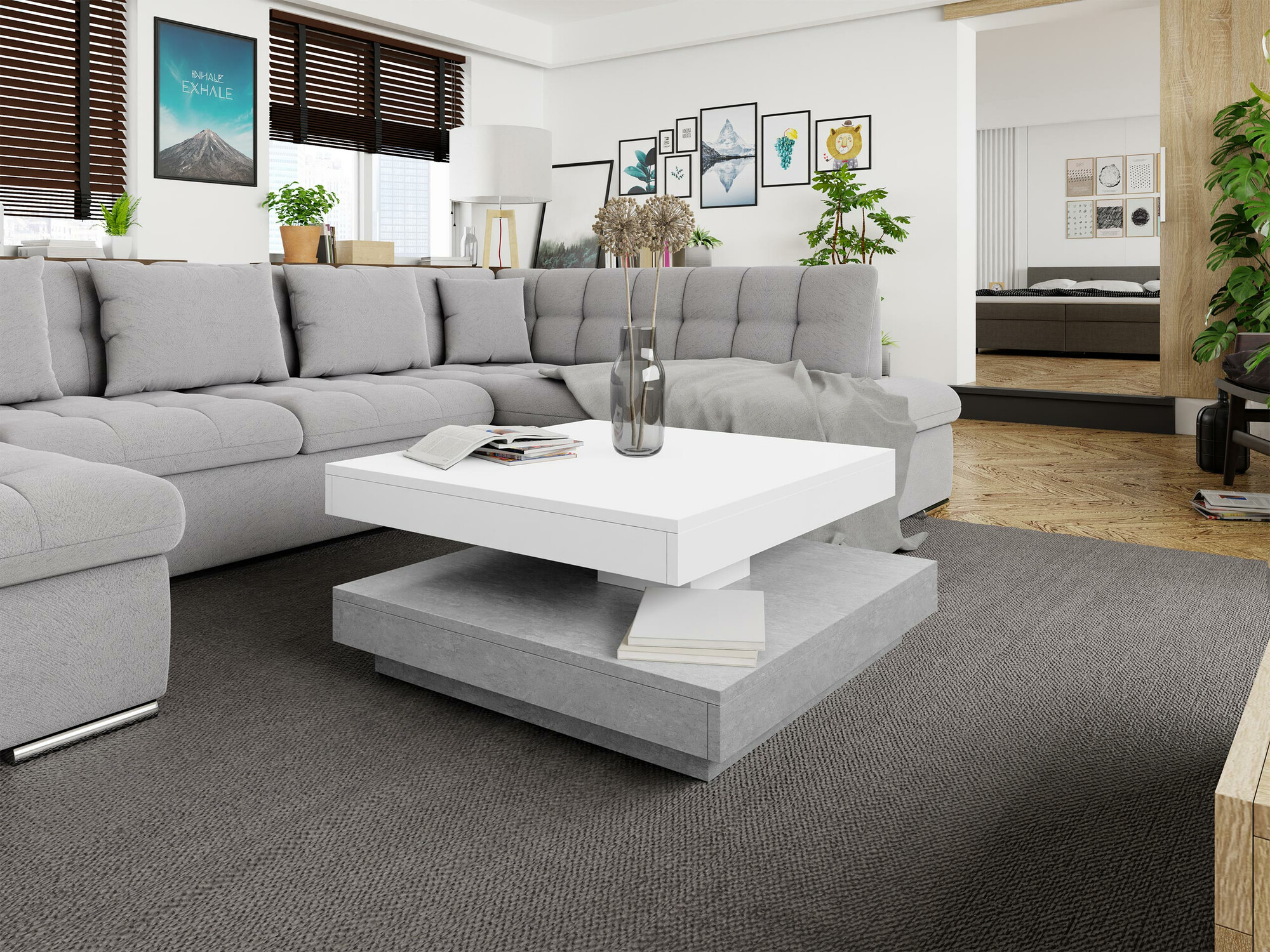 Coffee table transformer Comfivo Pisces (Concrete + White)