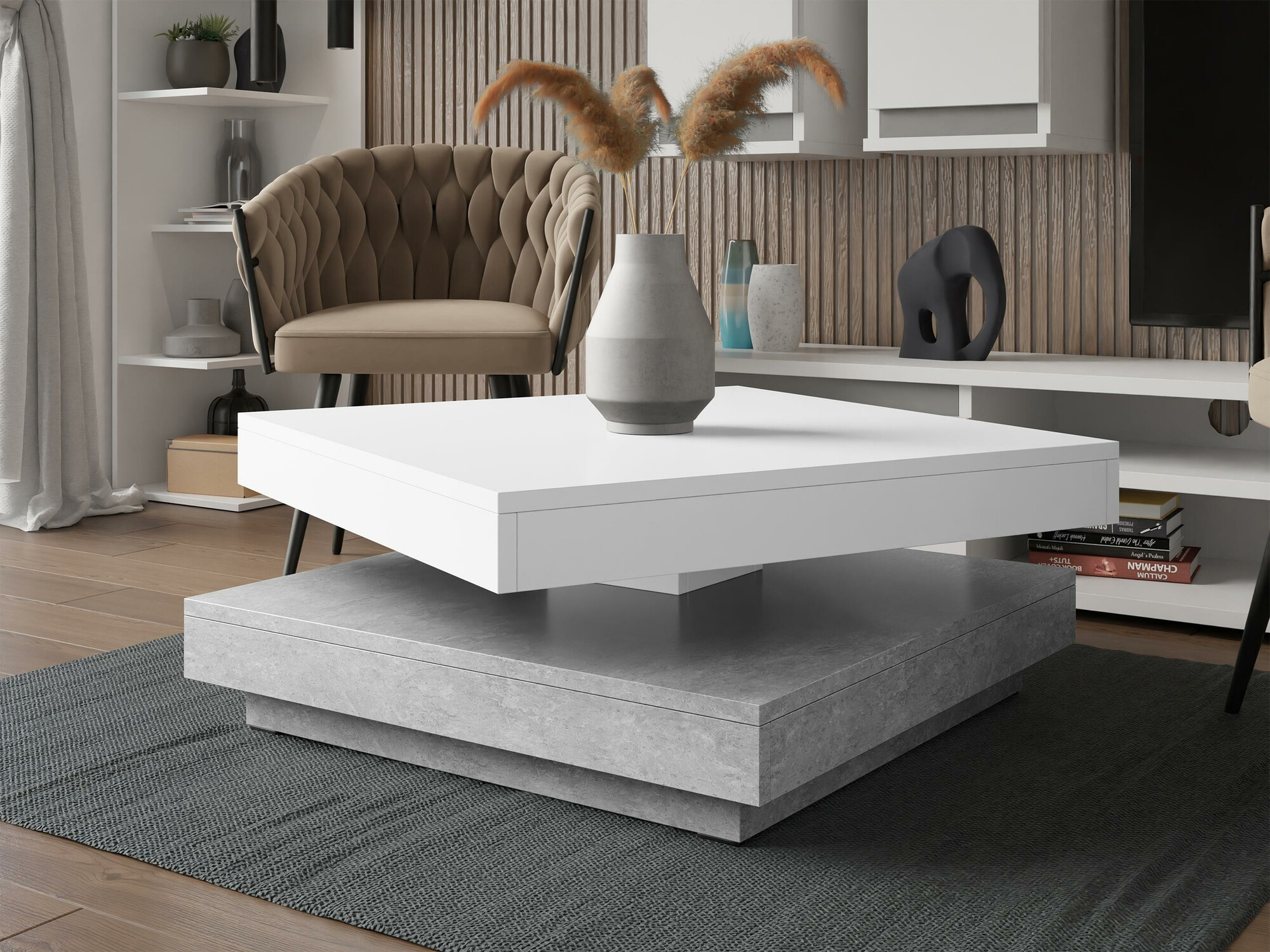 Coffee table transformer Comfivo Pisces (Concrete + White)