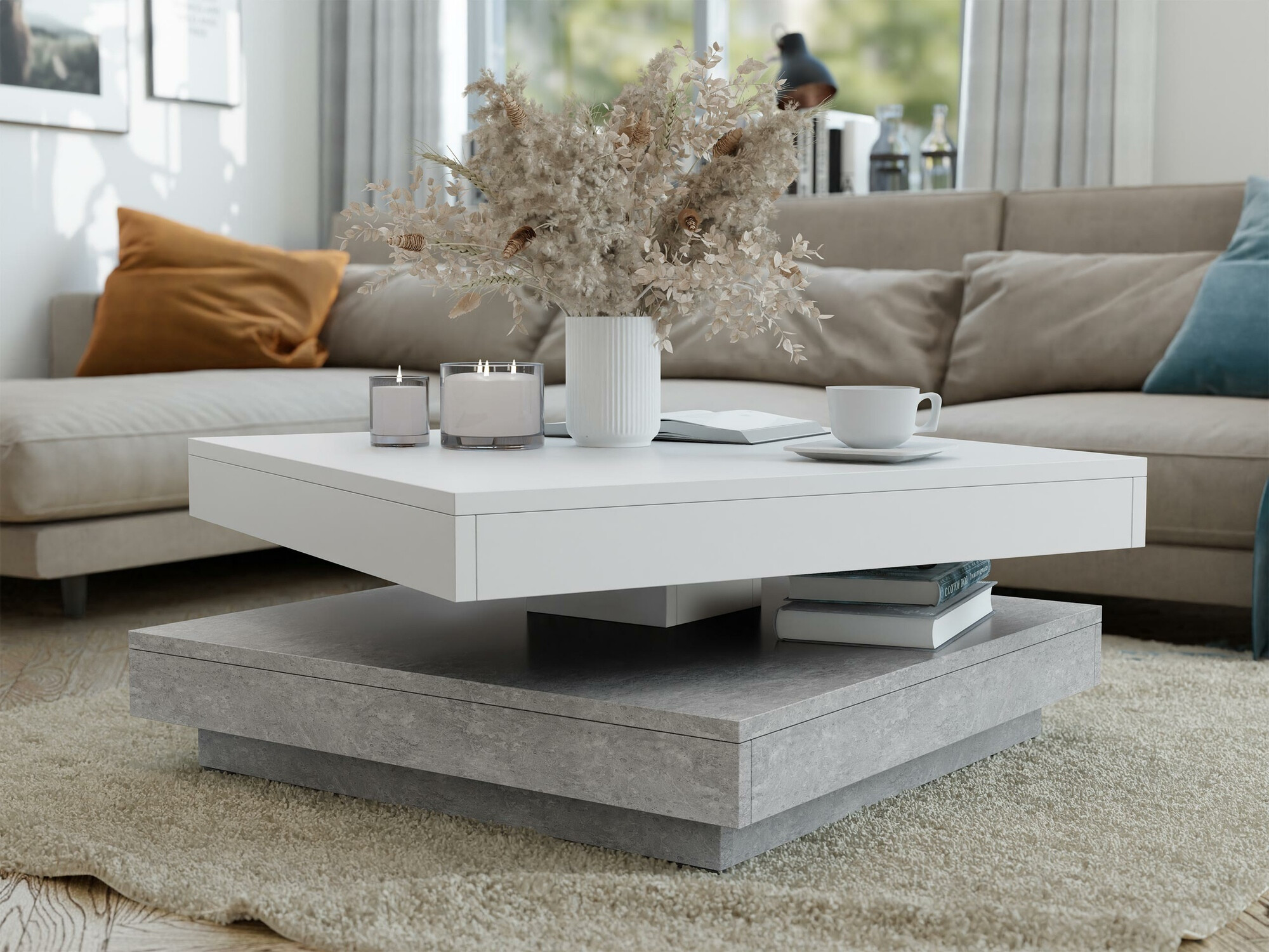 Coffee table transformer Comfivo Pisces (Concrete + White)