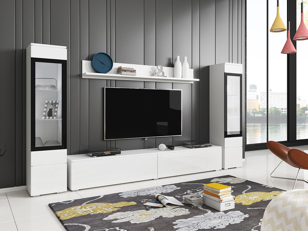 Living room set Mirfivo 101 (White + Glossy white)