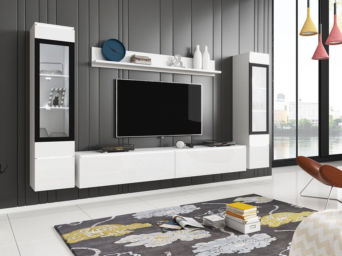 Living room set Mirfivo 101 (White + Glossy white)