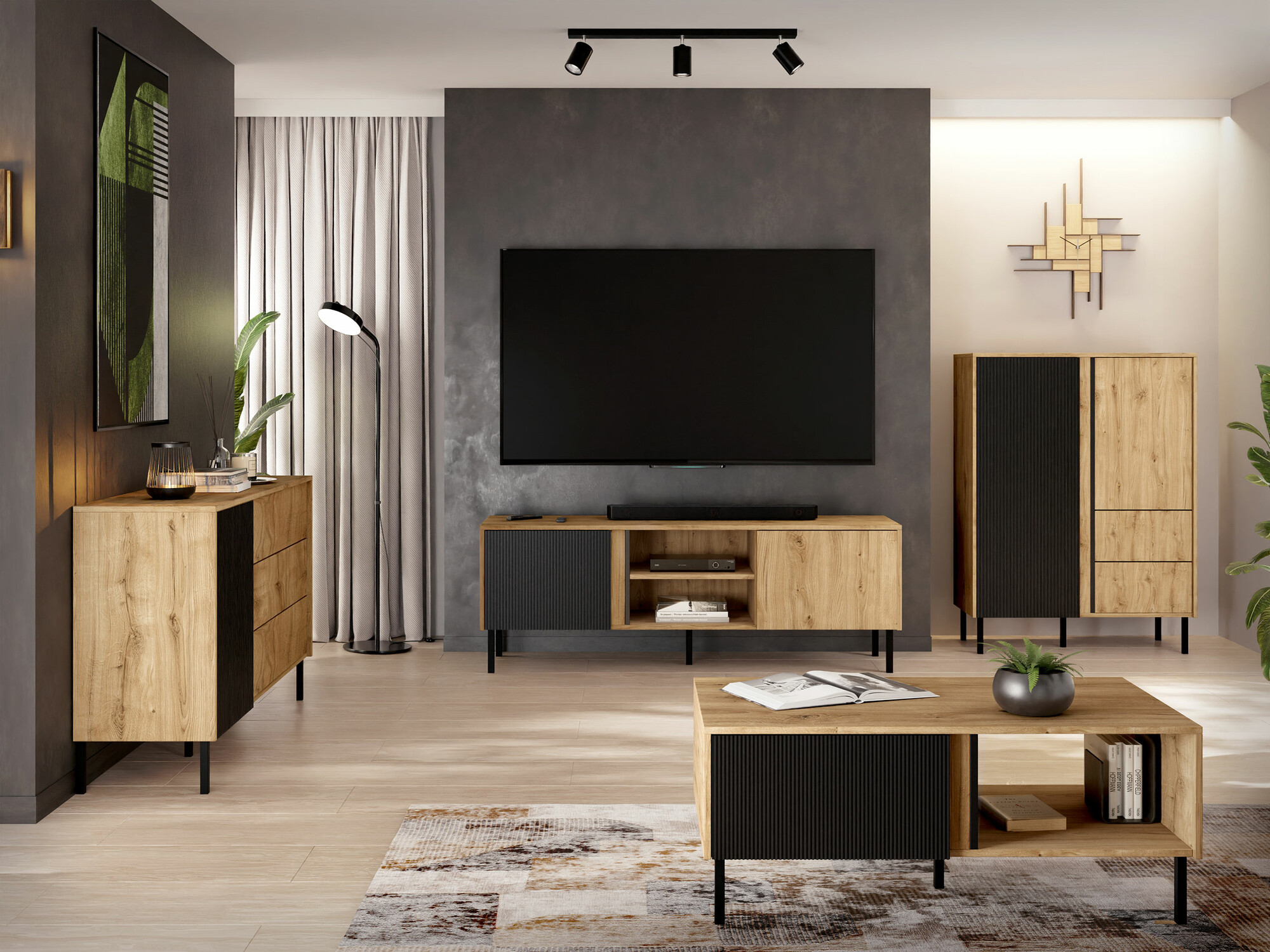 Living room set Lumiri 108 (Oak + Black)