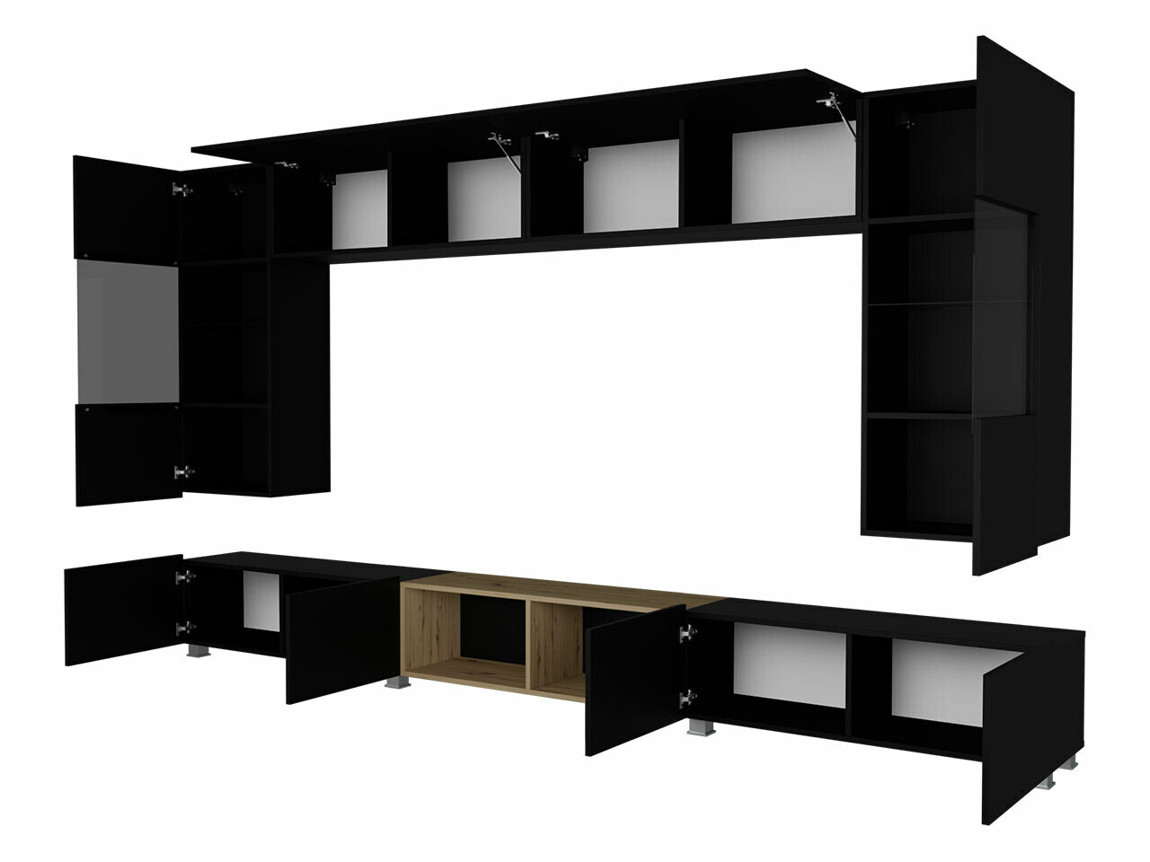 Living room set Remus XXIV (Black + Glossy black + Artisan oak)
