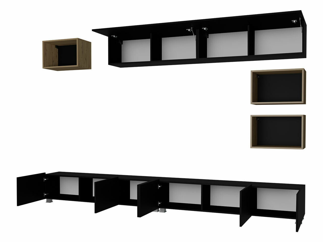 Living room set Remus XXXI (Black + Glossy black + Artisan oak)