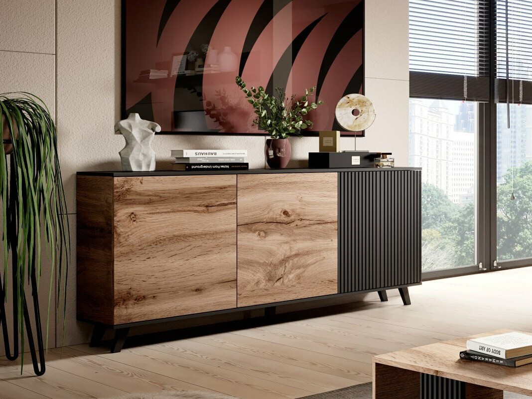 Sideboard Luelia 120 (Black + Wotan Oak)