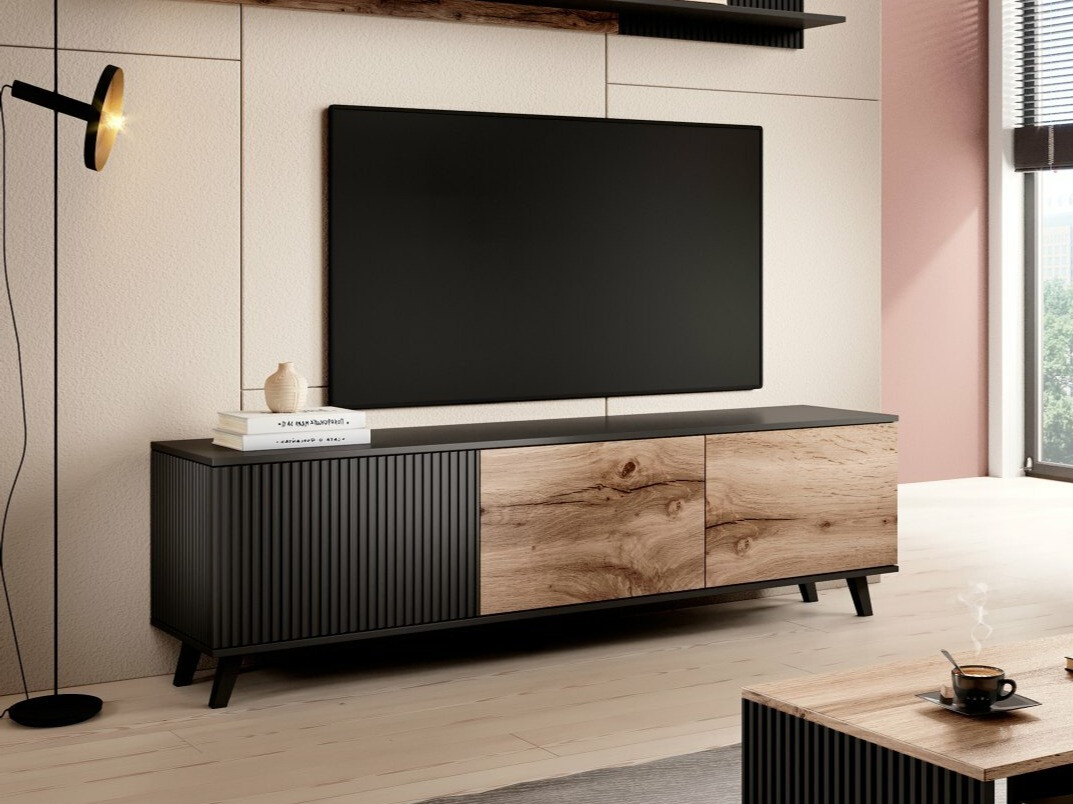 TV stand Luelia 115 (Black + Wotan Oak)