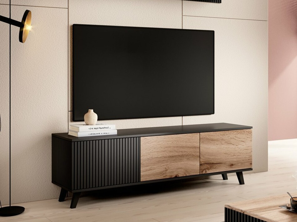 TV stand Luelia 116 (Black + Wotan Oak)