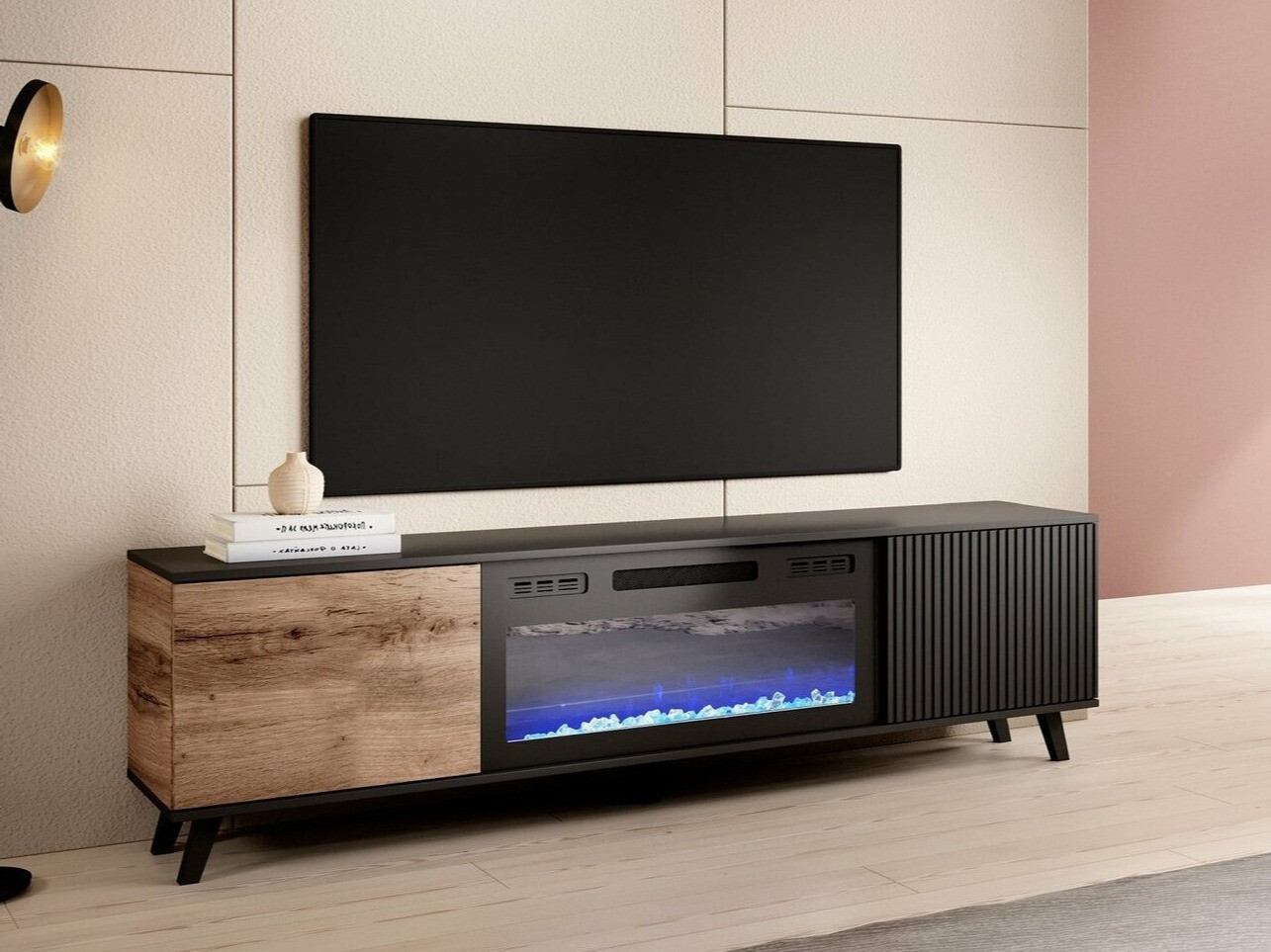 TV stand Luelia 121 (Black + Wotan Oak)
