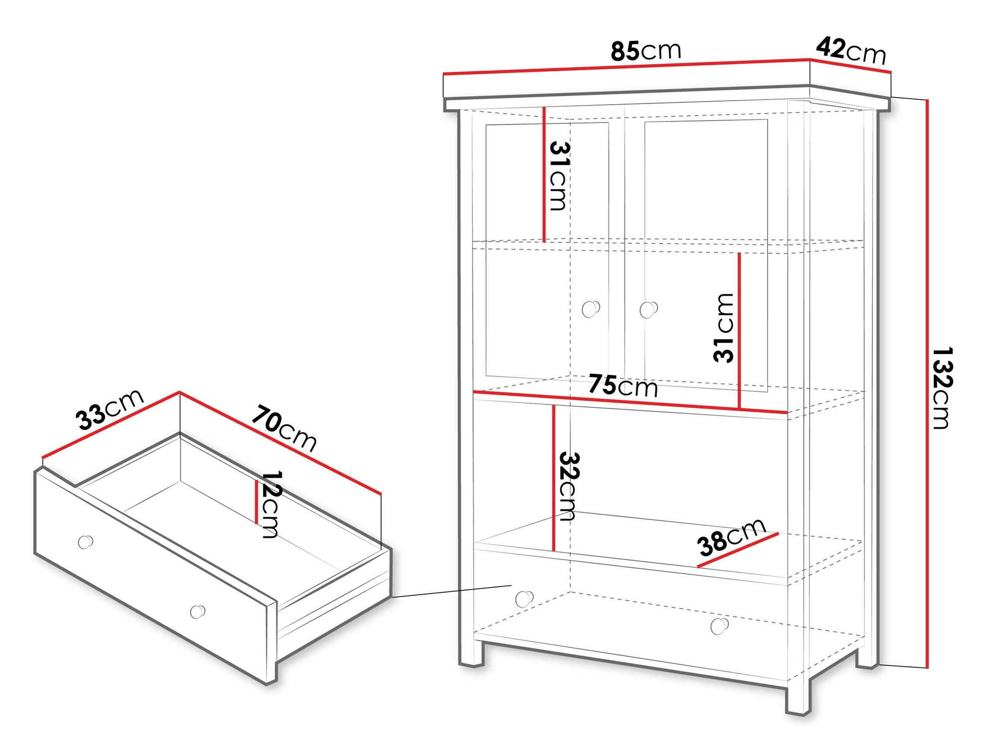 Chest of drawers Romelbo 144 (White + Oak)