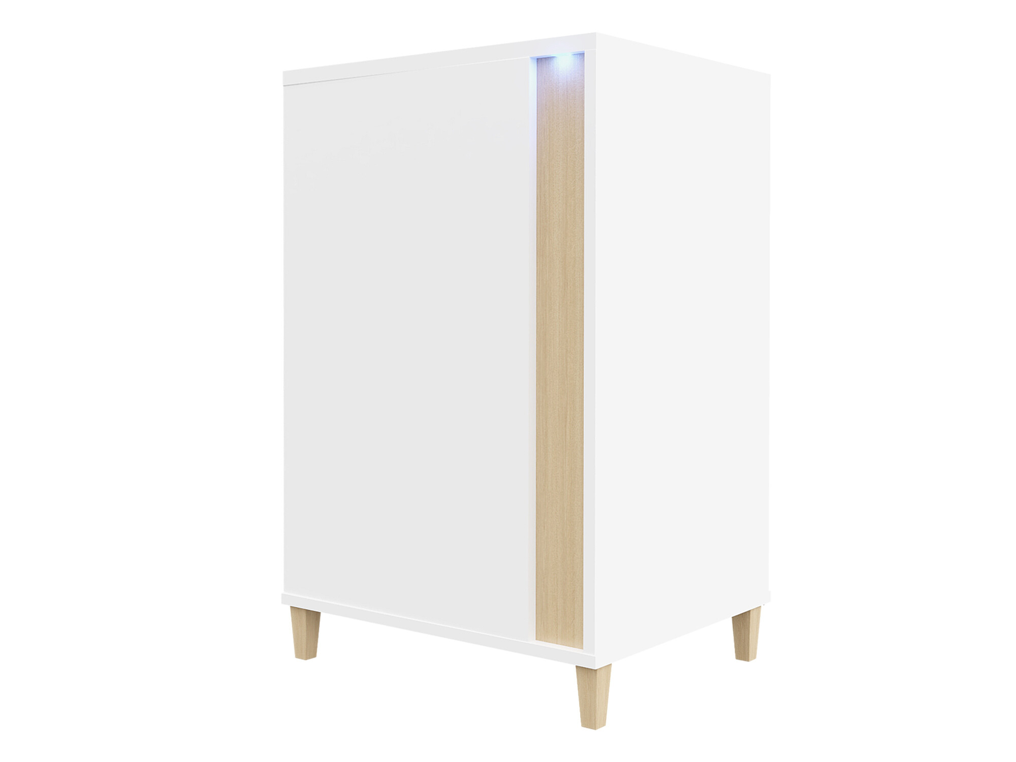 Sideboard Florem I (White + Glossy white + Light wood)