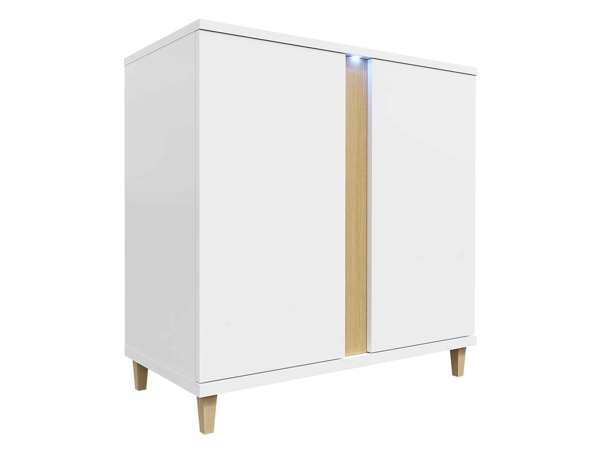 Sideboard Florem II (White + Glossy white + Light wood)