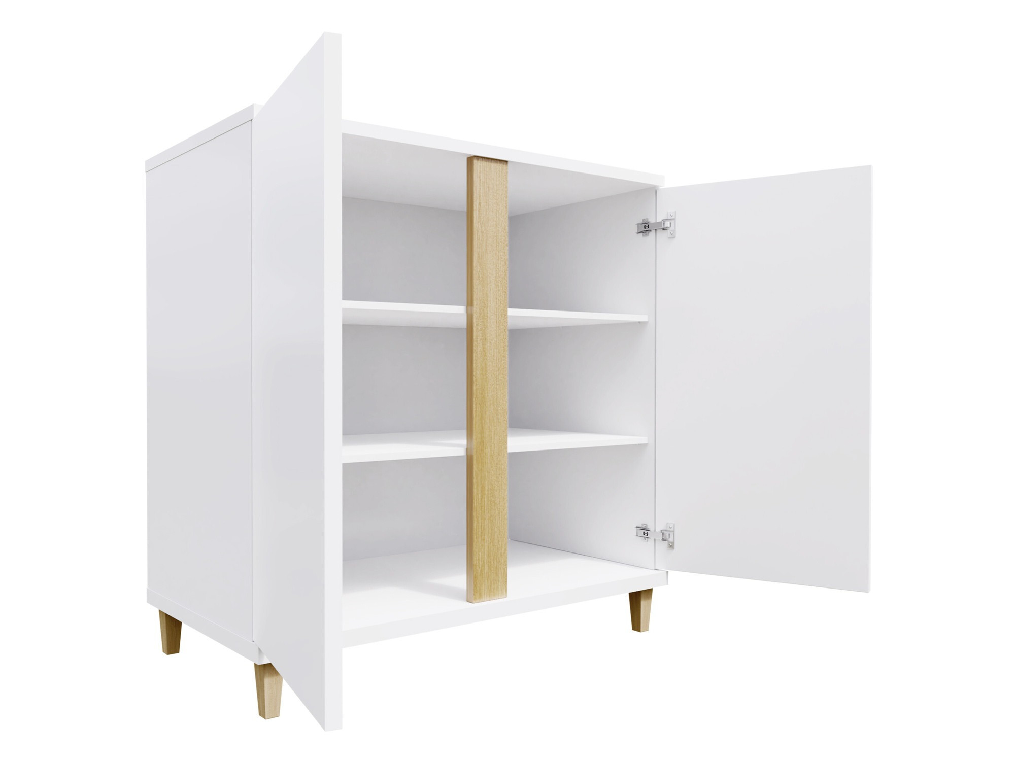 Sideboard Florem II (White + Glossy white + Light wood)