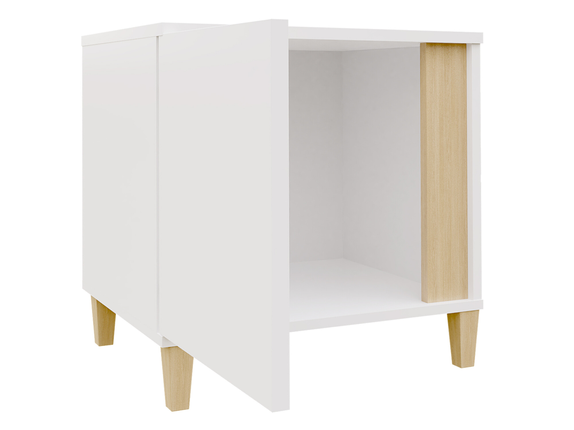 Bedside table Florem I (White + Glossy white + Light wood)