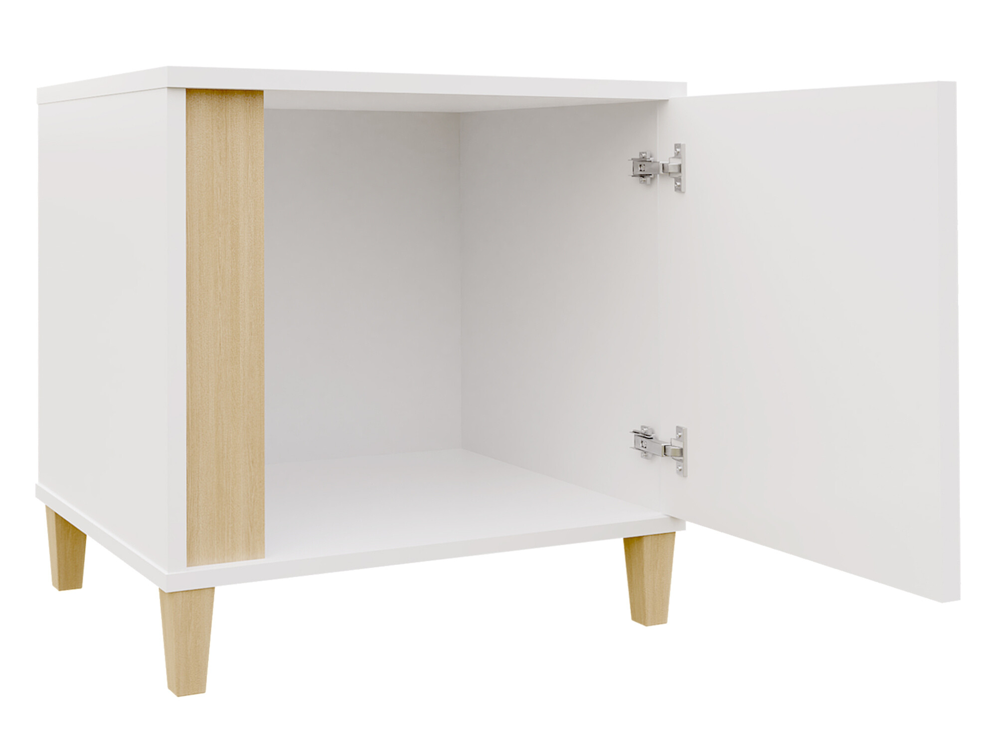 Bedside table Florem (White + Glossy white + Light wood)