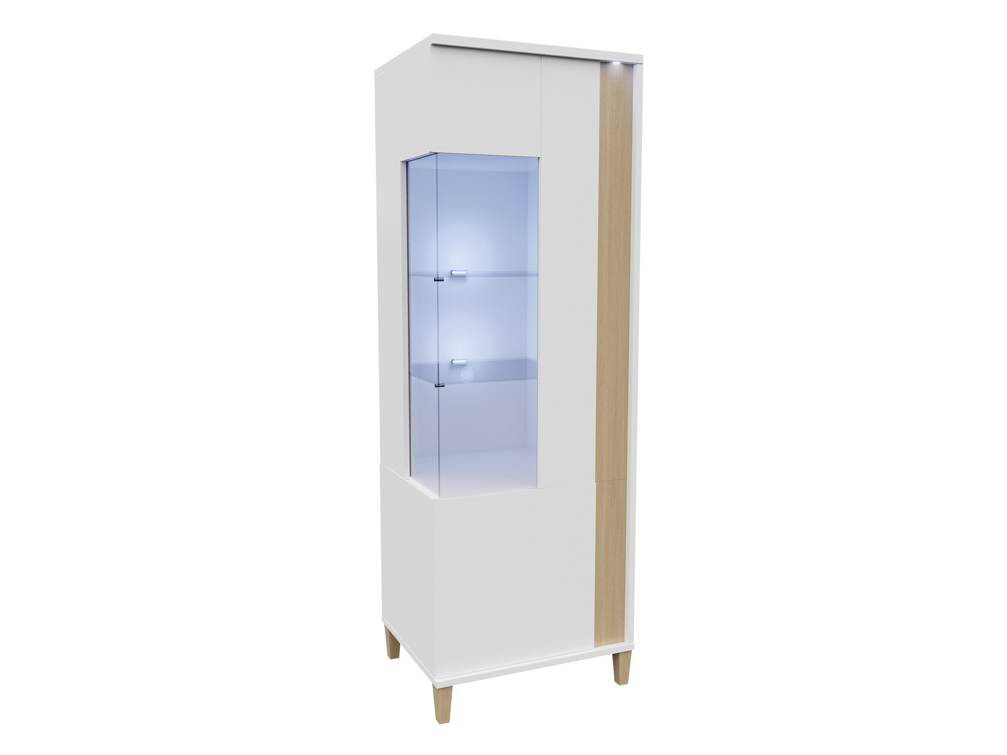 Bookcase Florem I (White + Glossy white + Light wood)