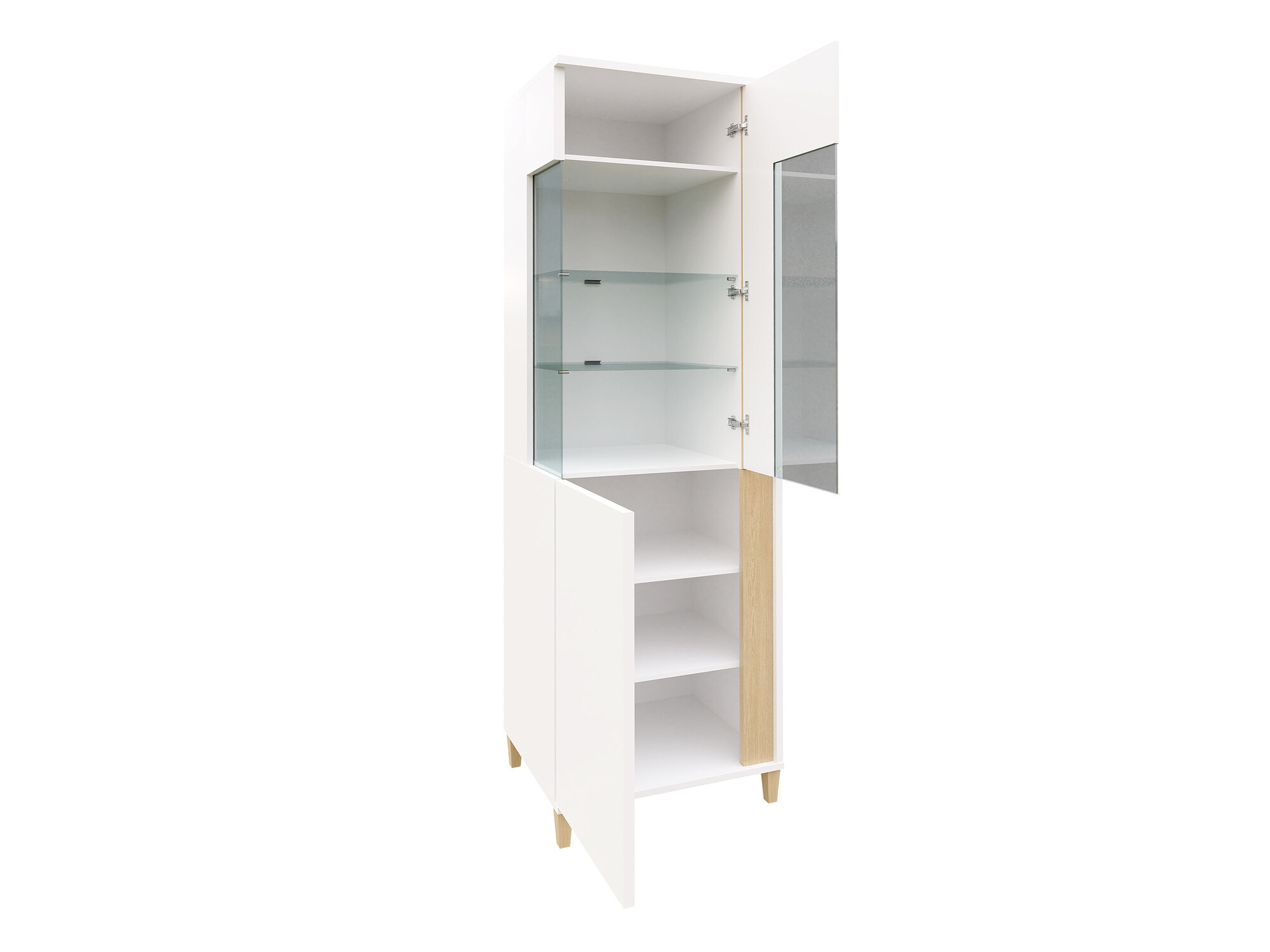 Bookcase Florem I (White + Glossy white + Light wood)