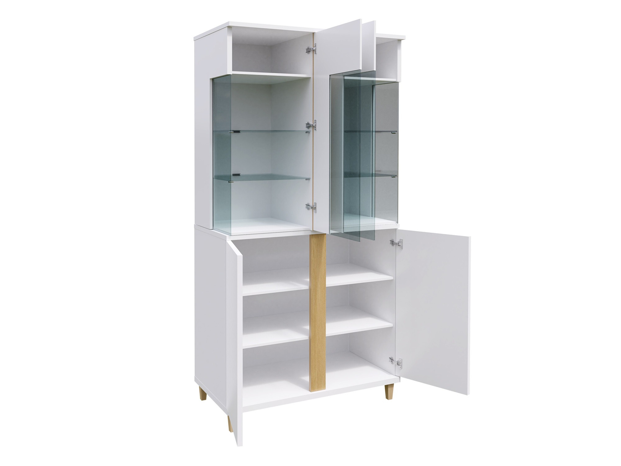 Bookcase Florem IV (White + Glossy white + Light wood)