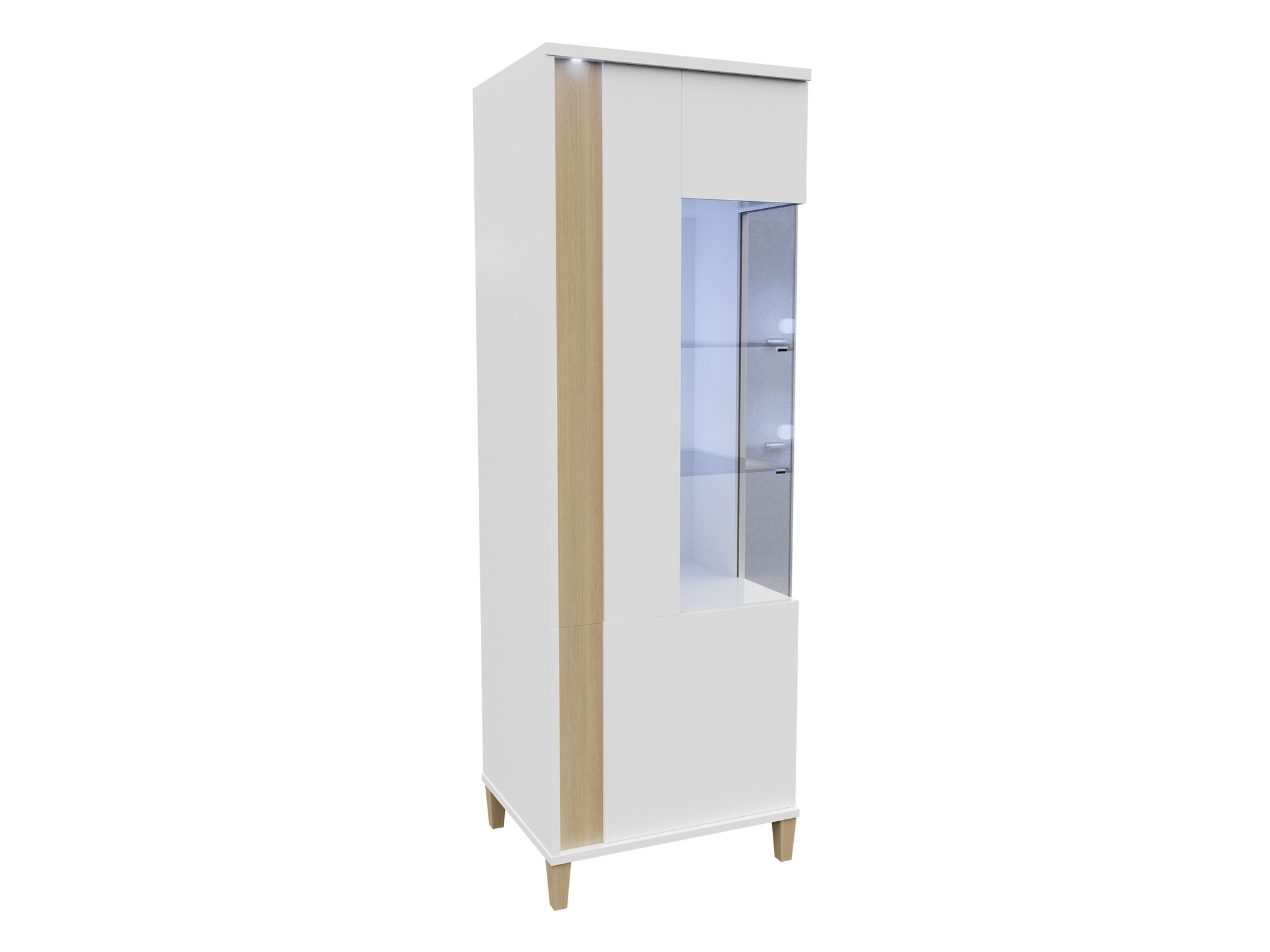 Bookcase Florem (White + Glossy white + Light wood)